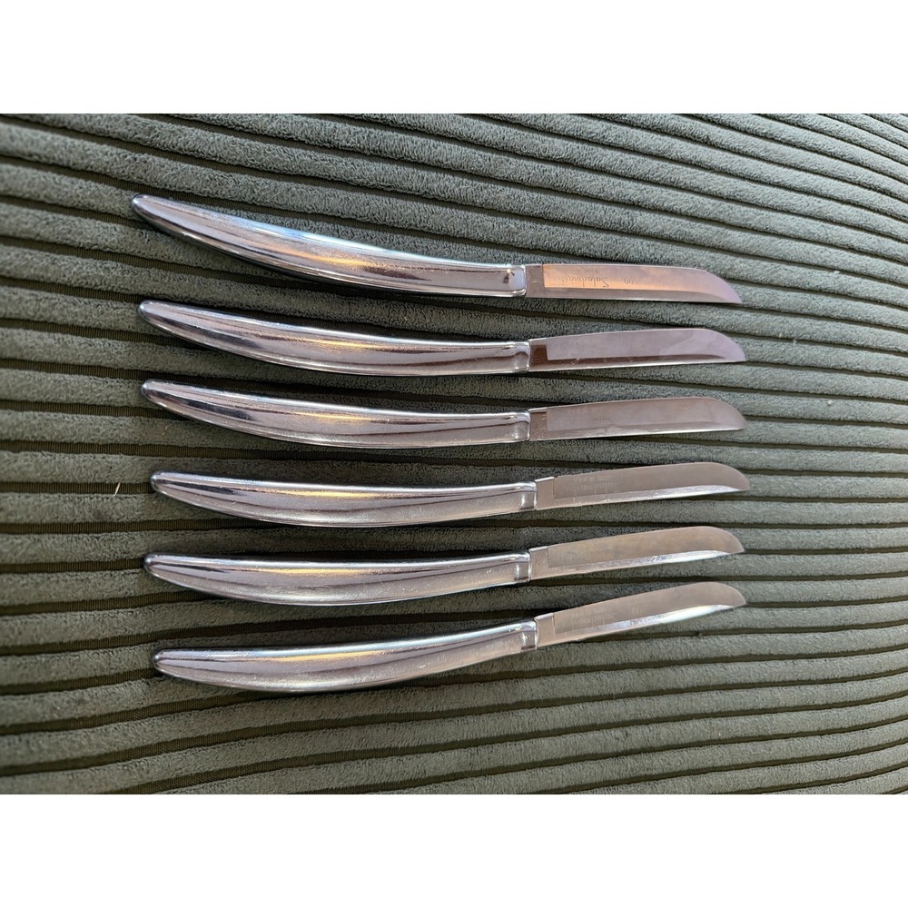 Saladmaster 400 Steak Knives Set of 6 Stainless Steel Made‎ in USA Curved Handle